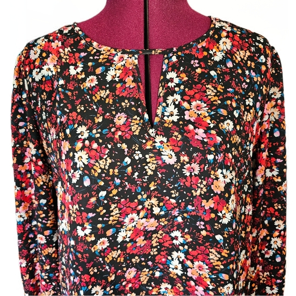 Anthropologie Pleione Black Mauve Ditsy Floral Cutout Long Sleeve Blouse - Picture 7 of 13